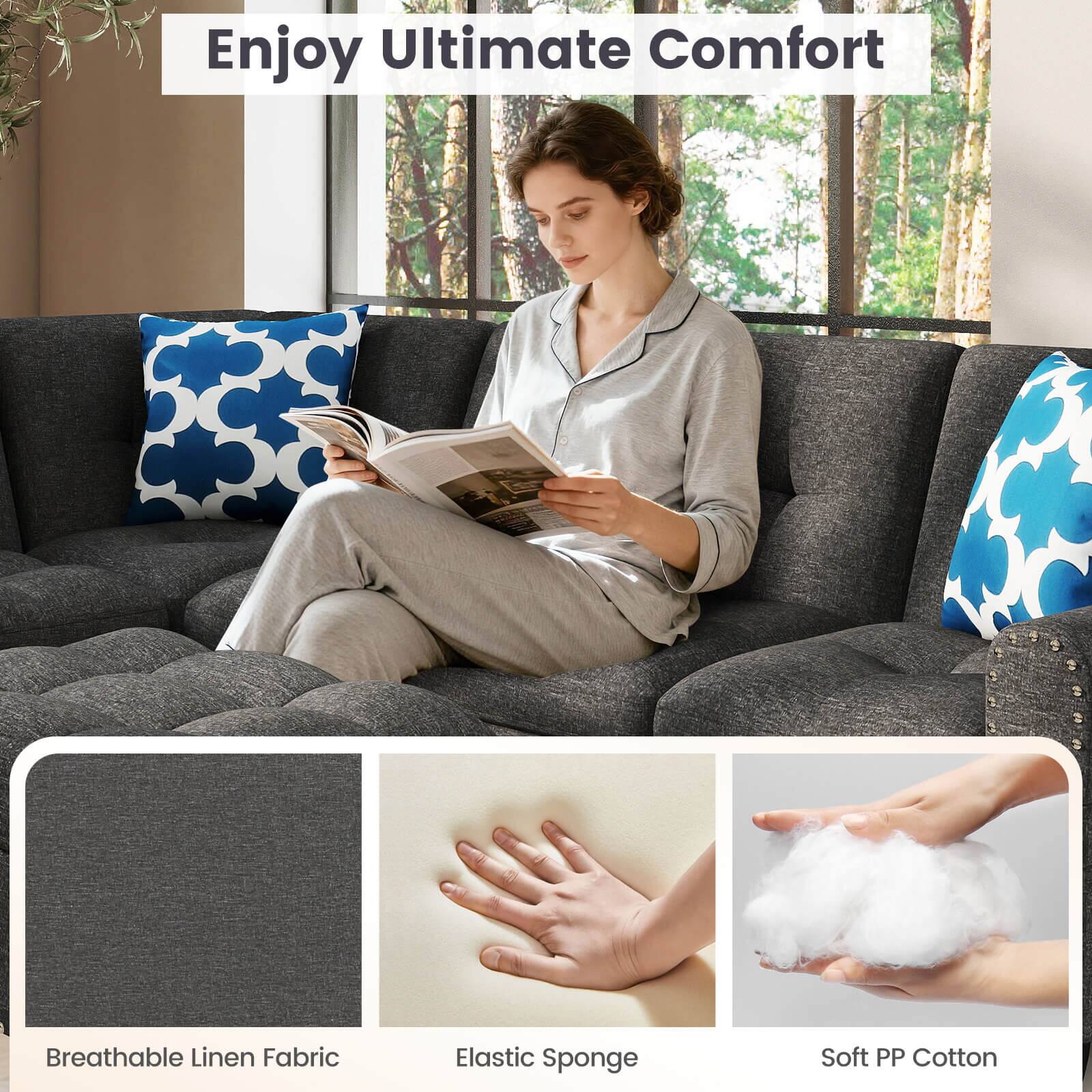 Enjoy Ultimate Comfort

Breathable Linen Fabric  
Elastic Sponge  
Soft PP Cotton