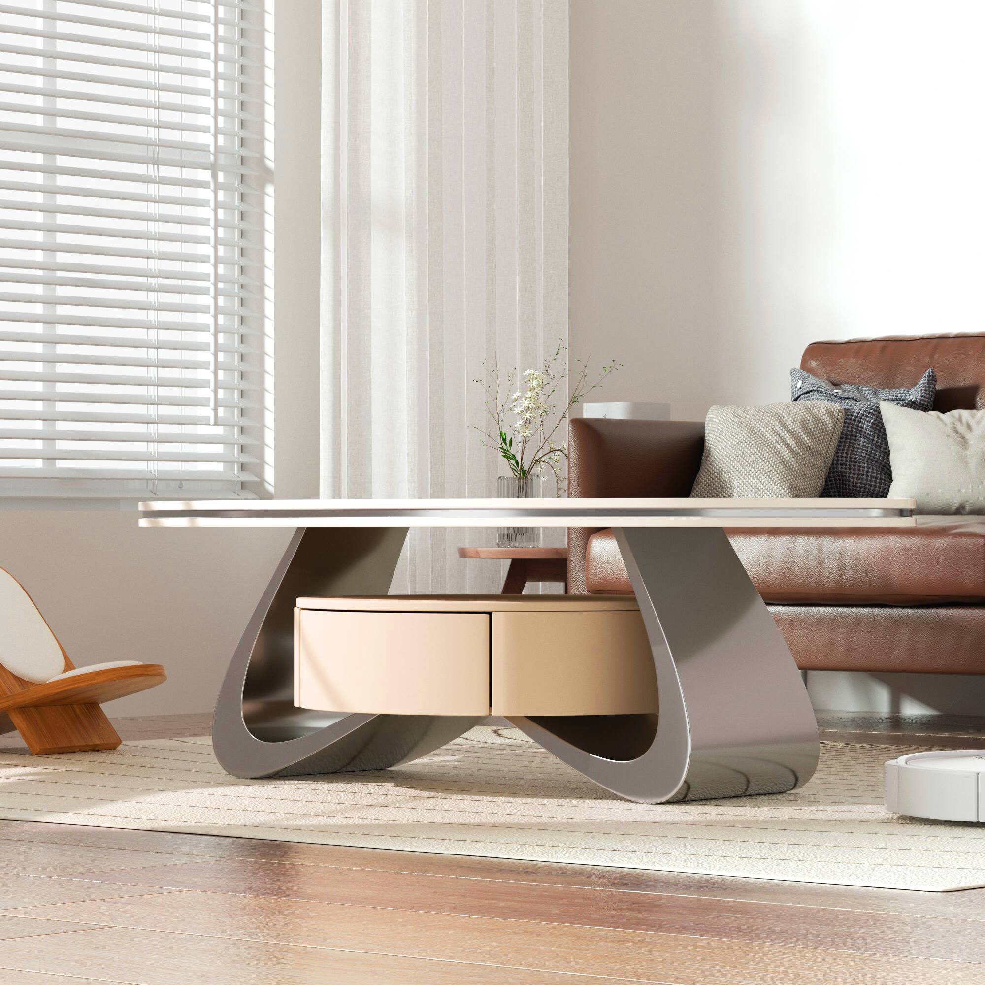 Alt View 2. MSOOB - 47.2" Oval Modern Coffee Table Luxury Faux Marble Top Stainless Steel Base - Multicolor.