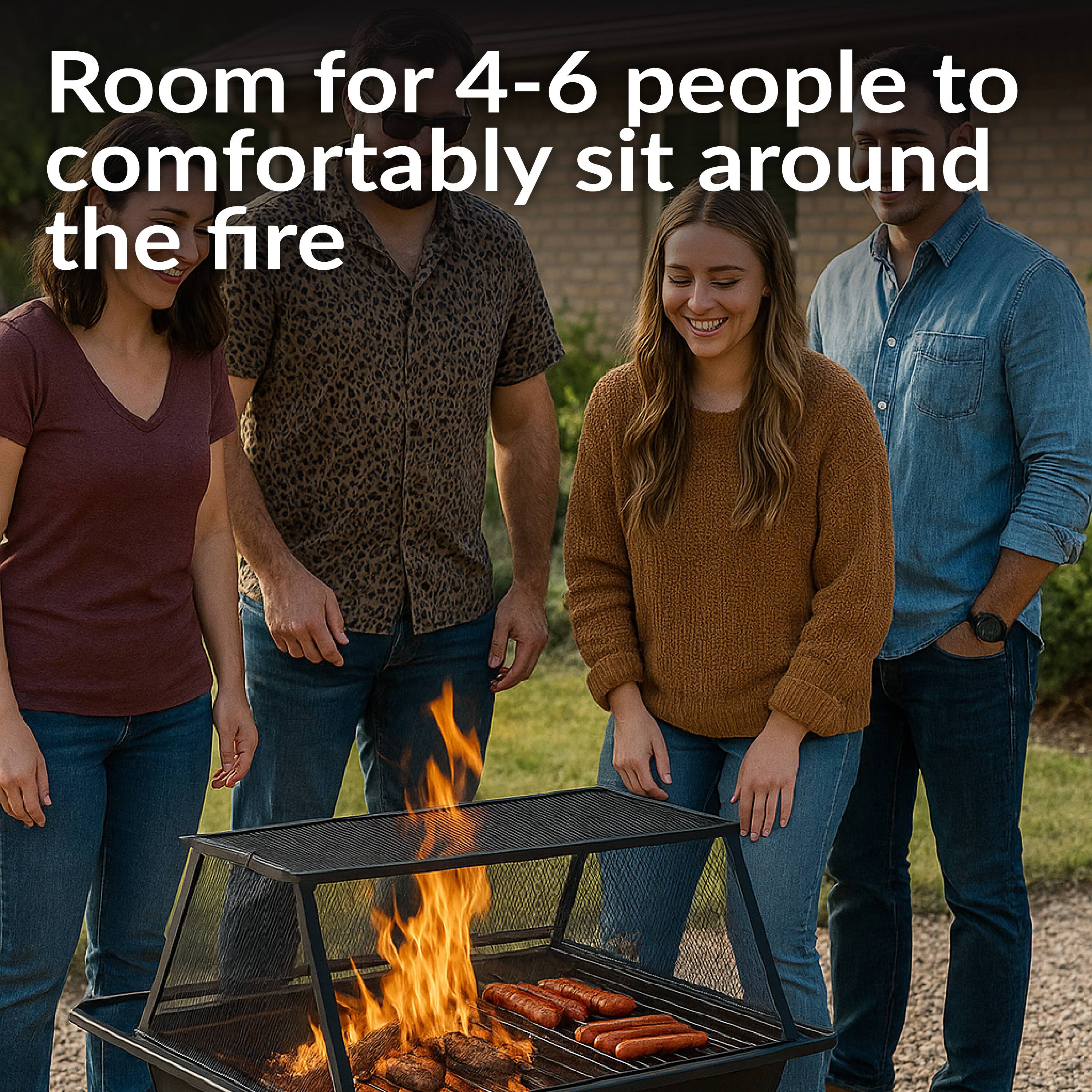 Room for 4-6 people to comfortably sit around the fire