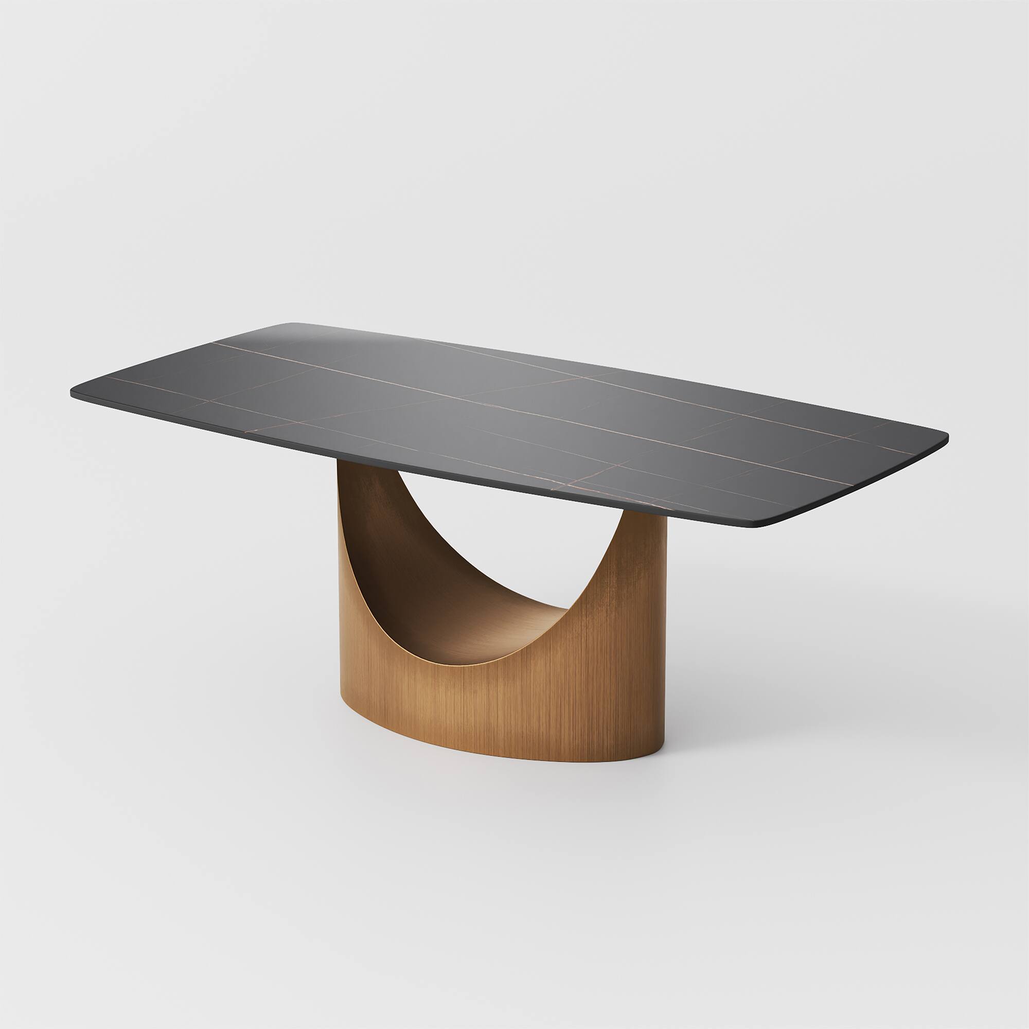 Alt View 9. POVISON - 63" Modern Minimalist Dining Table for 4, Black Rectangular Matte Sintered Stone Tabletop, Bronze Carbon Steel Leg - Matte Black Sintered Stone with Bronze.