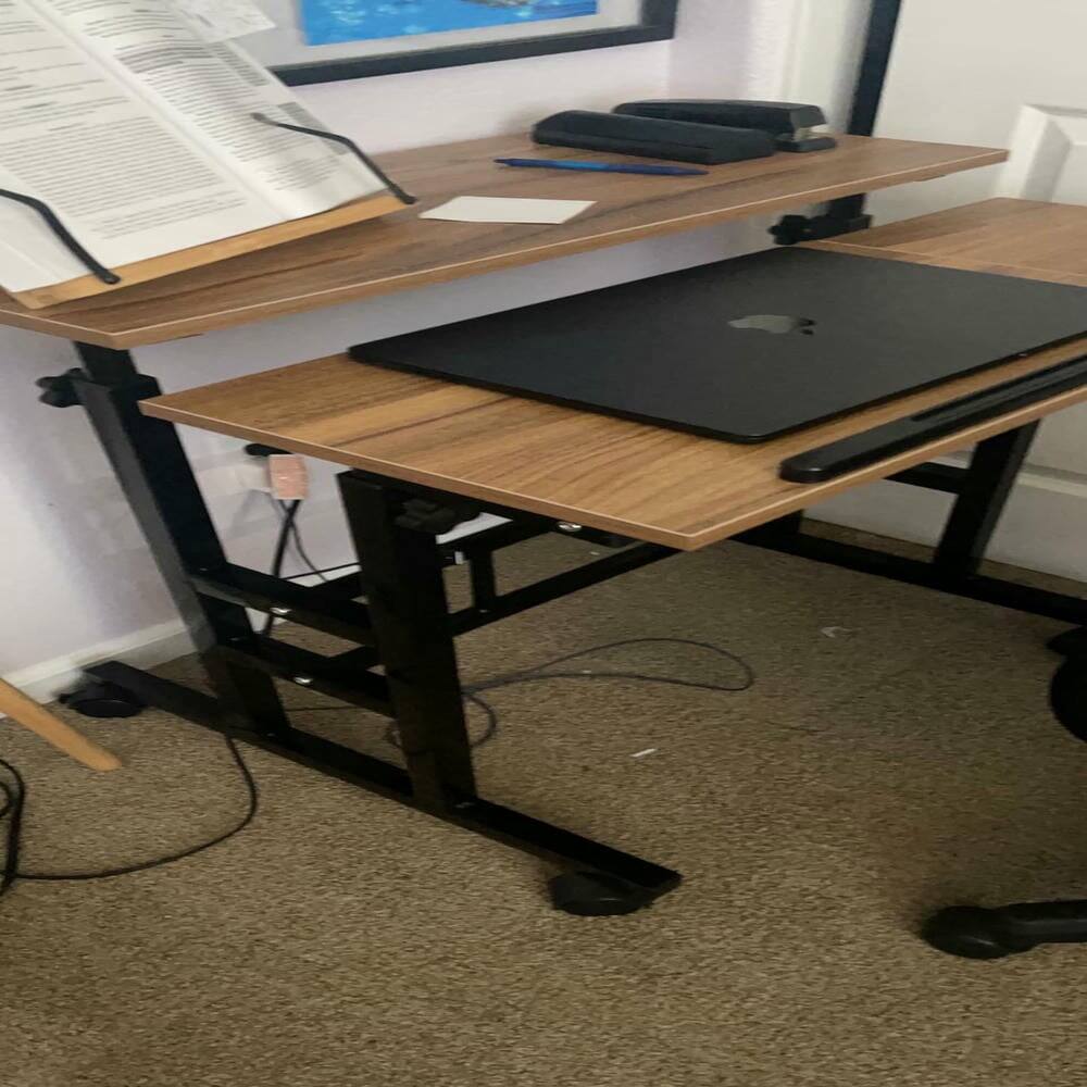 Alt View 2. Pefilos - Mobile Stand up Computer Desk with 2 Tilting Desktops-Black, Office Furniture, Portable Desk for Home & Office - Black.