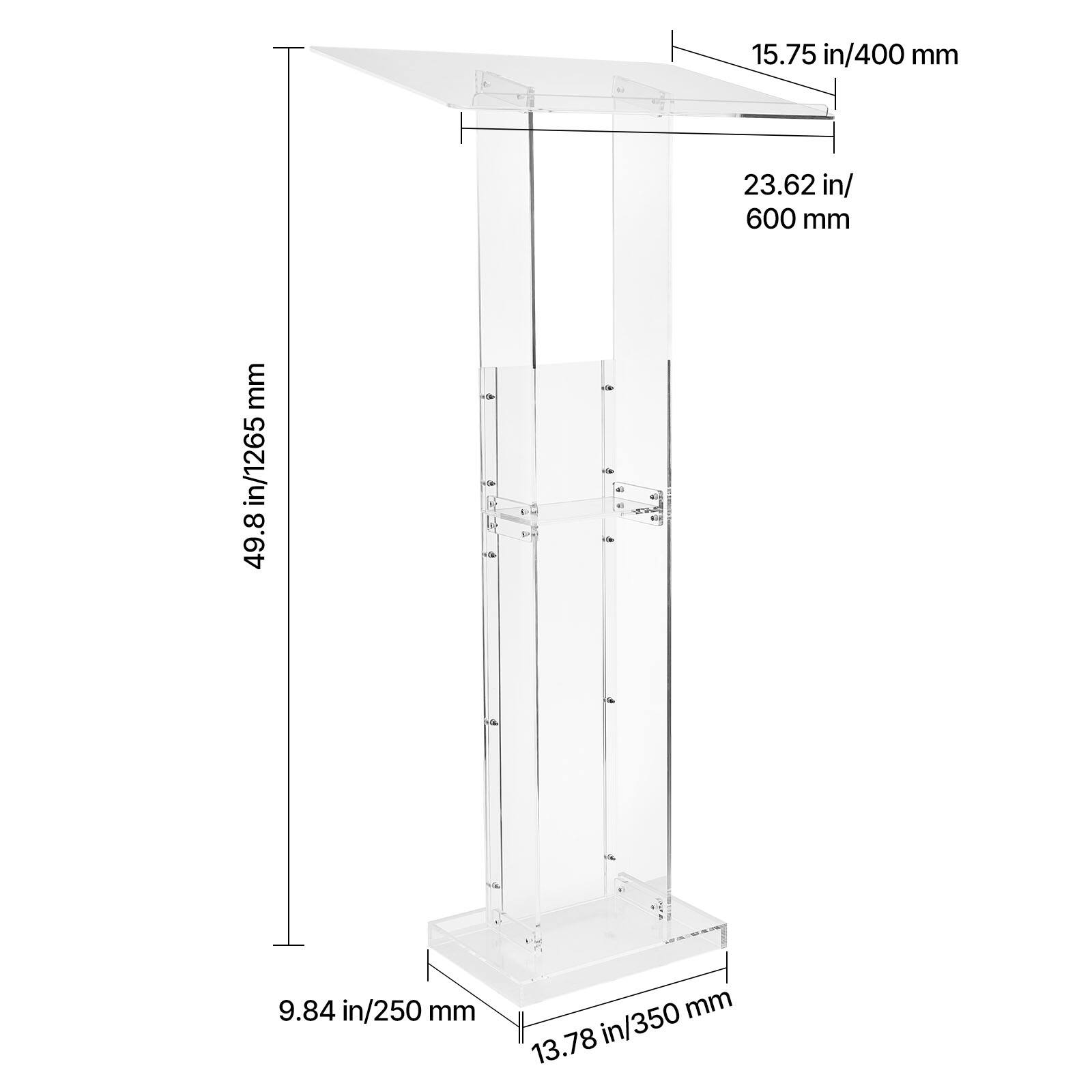 15.75 in/400 mm  
23.62 in/600 mm  
49.8 in/1265 mm  
9.84 in/250 mm  
13.78 in/350 mm