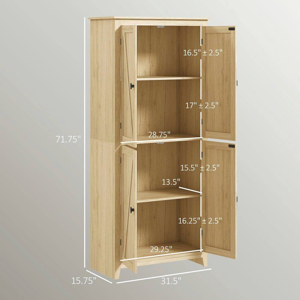 - Height: 71.75"
- Width: 31.5"
- Depth: 15.75"
- Shelf 1: 16.5" ± 2.5" (Width) x 28.75" (Depth)
- Shelf 2: 17" ± 2.5" (Width) x 28.75" (Depth)
- Shelf 3: 15.5" ± 2.5" (Width) x 29.25" (Depth)
- Shelf 4: 16.25" ± 2.5" (Width) x 29.25" (Depth)