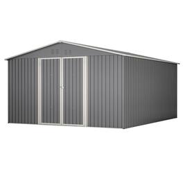 Mondawe - 11x13 FT Metal Storage Shed with Reinforced Floor Frame, Lockable Doors & 4 Air Vents - Gray