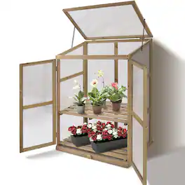 Costway - Garden Portable Wooden GreenHouse Cold Frame Raised Plants Shelves Protection - Natural