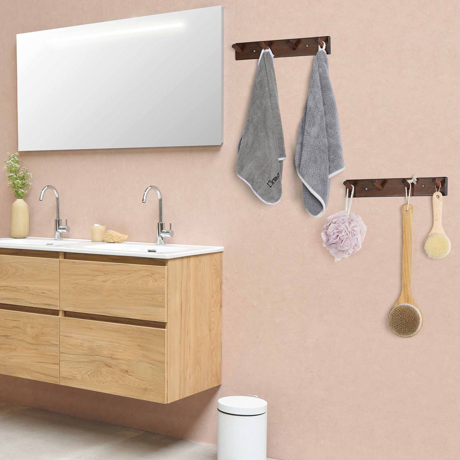 Alt View 1. Oumilen - 2 Pack Wood Coat Racks with 4 Hooks Each – Rustic Wall Mount for Hats, Bags, Umbrellas, Home Decor - Rustic Brown.