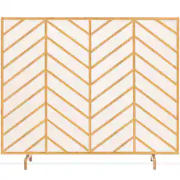 Best Choice Products - 38x31in Single Panel Handcrafted Iron Chevron Fireplace Screen w/ Distressed Finish - Gold