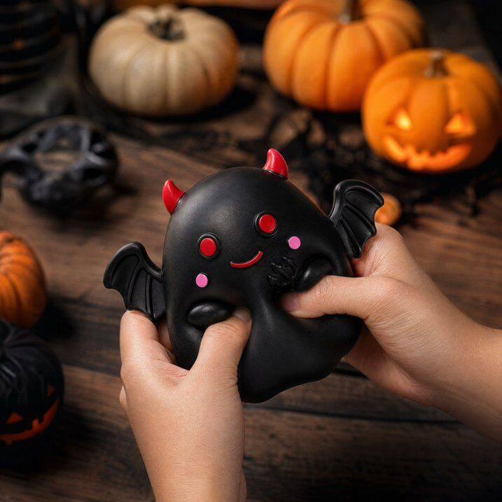 Back. Link - Link Jumbo Angel Devil Squishy Toys, Cute Slow Rising Halloween Figure Squeeze Toys, Stress Relief Fidget Toy - Black.