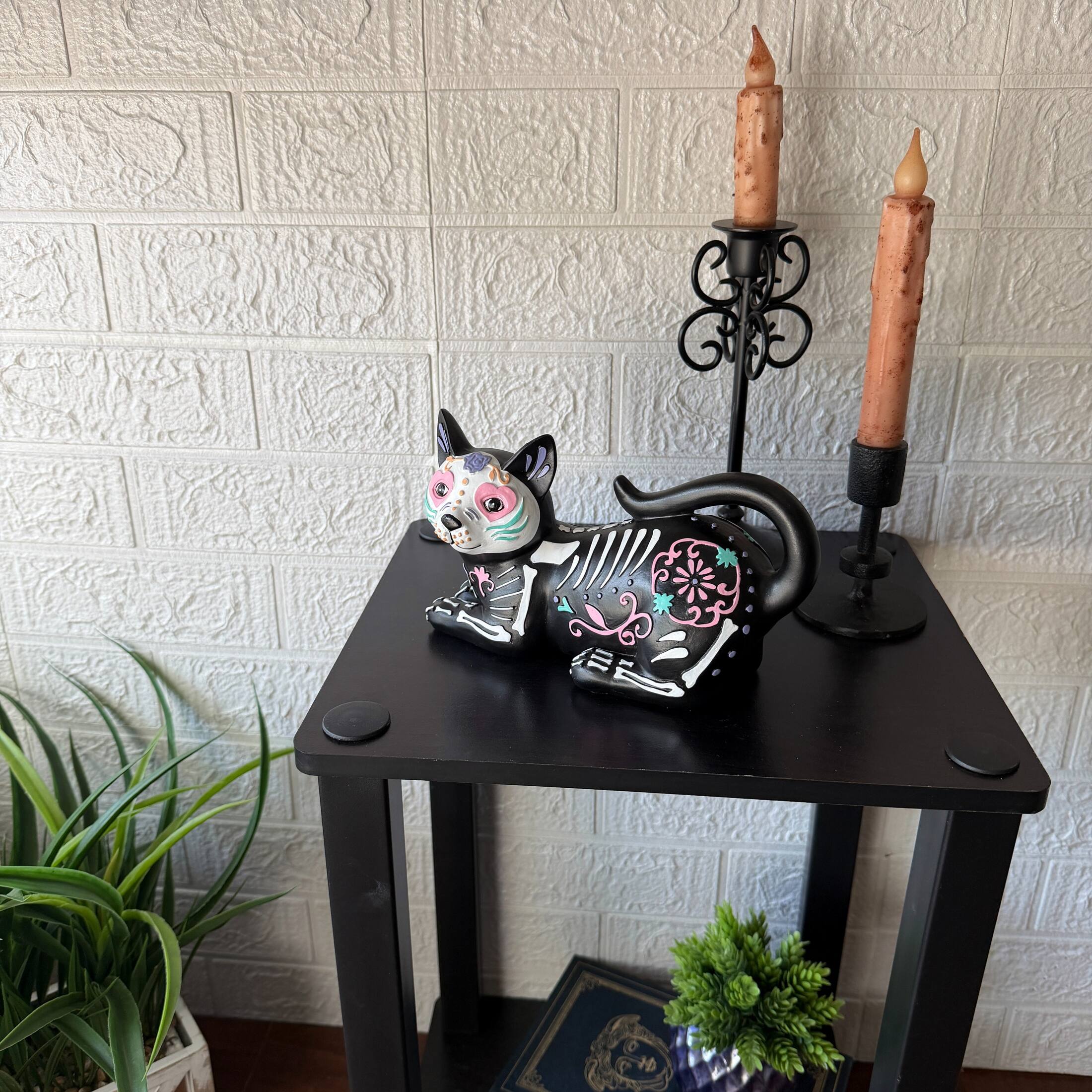 Alt View 4. Things2Die4 - Day of the Dead Skeleton Cat Figurine Resin 8 Inch Multicolor Gothic Decor - Multicolor.