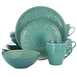Elama - Mozaic 16 Piece Luxurious Stoneware Dinnerware with Complete Setting for 4 - Sea Foam