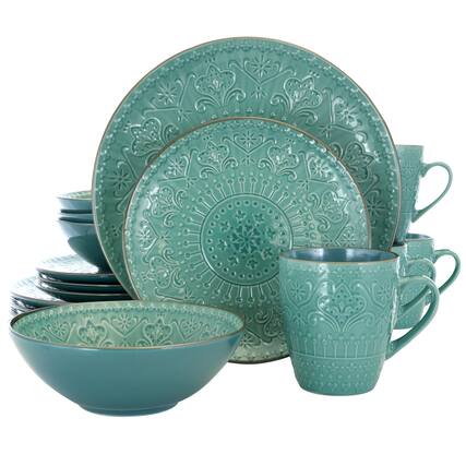 Front. Elama - Elama Sea Foam Mozaic 16 Piece Luxurious Stoneware Dinnerware with Complete Setting for 4 - Sea Foam.