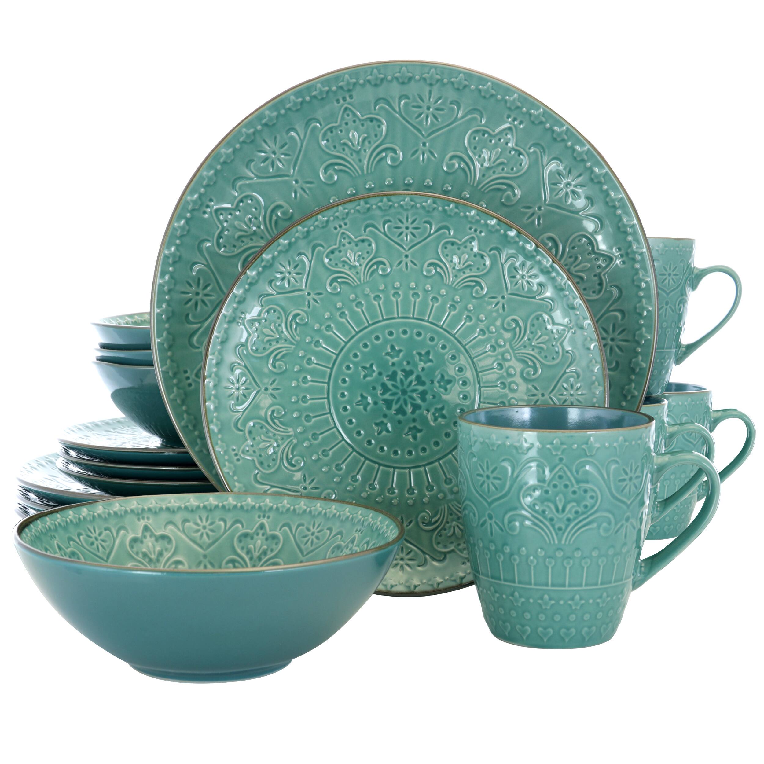 Front. Elama - Elama Sea Foam Mozaic 16 Piece Luxurious Stoneware Dinnerware with Complete Setting for 4 - Sea Foam.