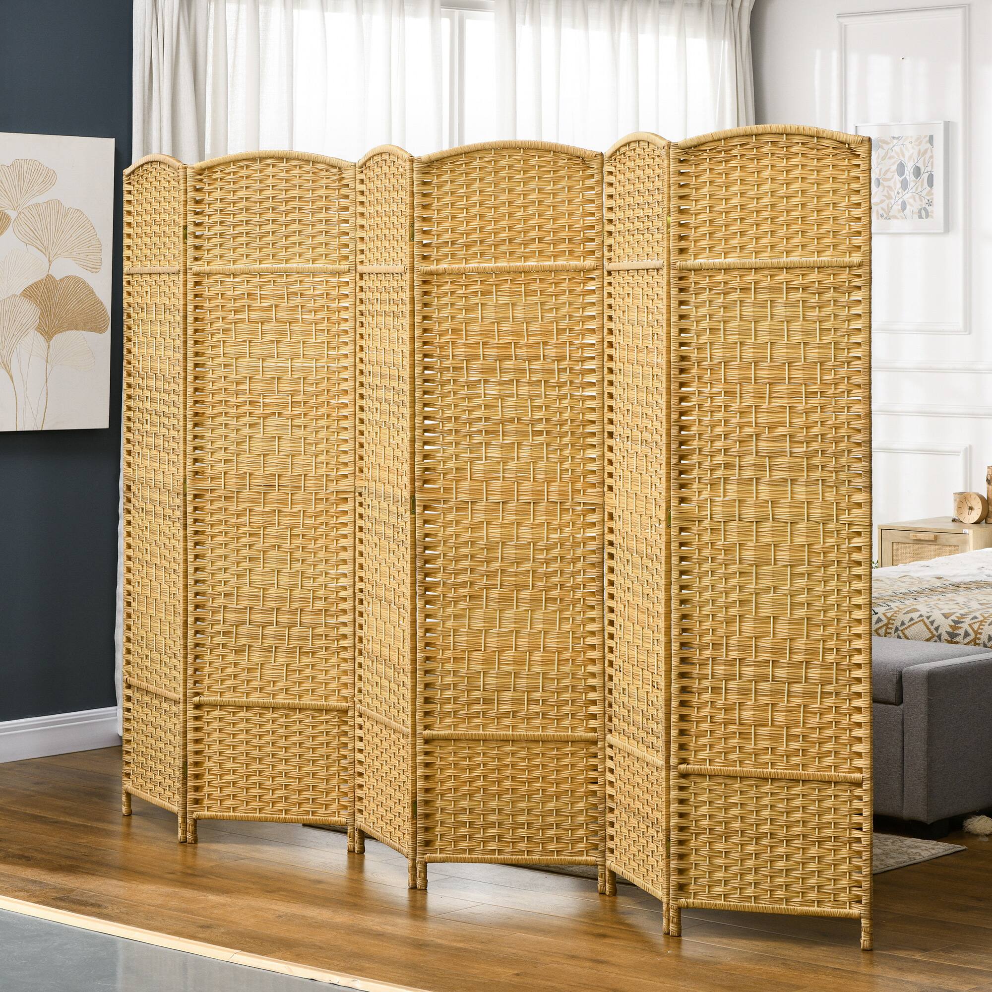 Alt View 1. Homcom - Room Divider, Folding Privacy Screen, Tall Hand-Woven Freestanding Wall Partition for Home Office and Bedroom - Natural Wood.