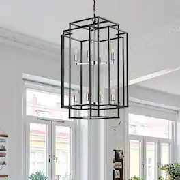 LUCKY ONE - 18in Hanging Geometric Chandelier, 8-Light Black Pendant Light for Dining Room Kitchen Island - Chrome