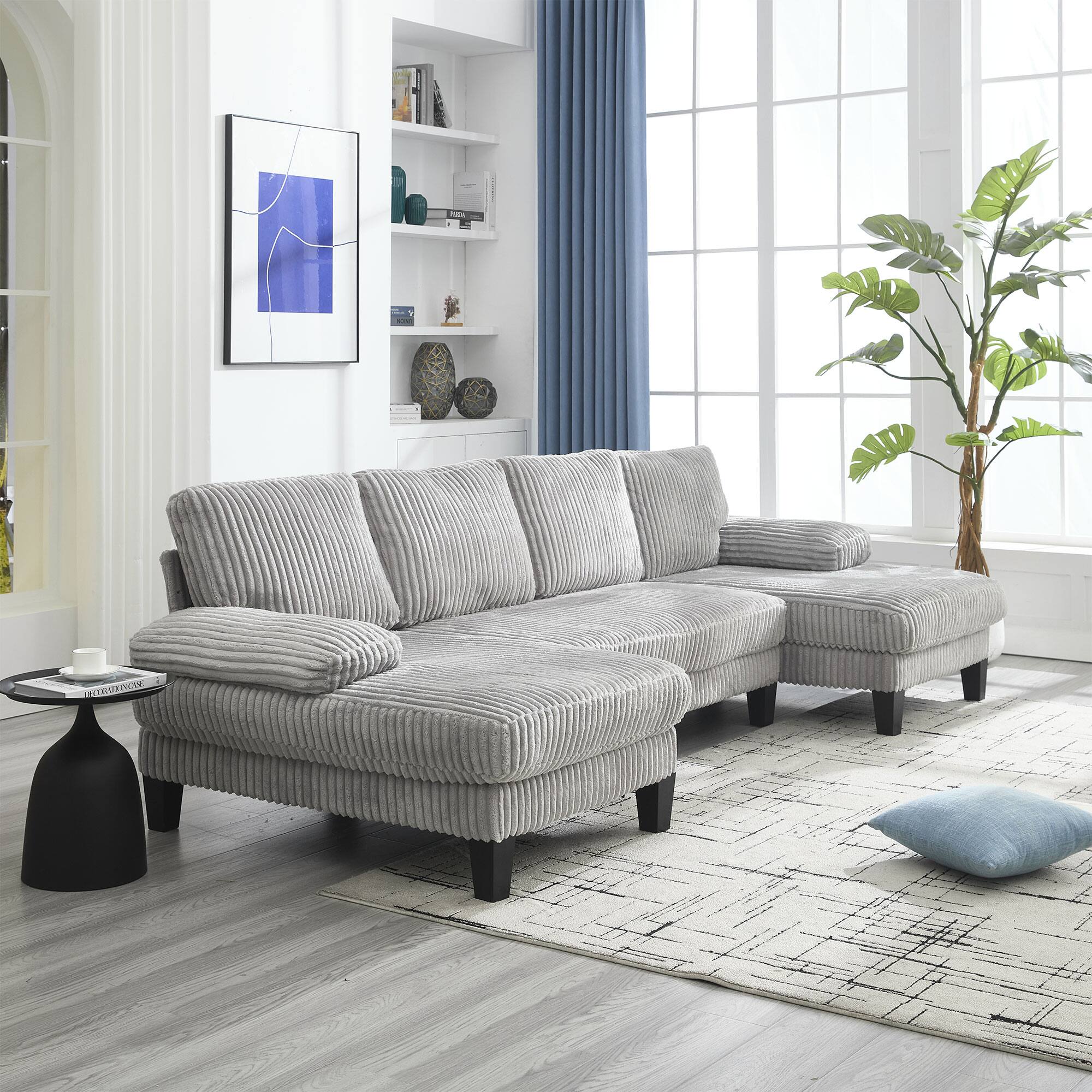 Alt View 5. APRILSOUL - U Shaped Couch Oversized Seat 4 Seat Double Chaise Comfortable Spacious Indoor Living Room Apartment - Gray.