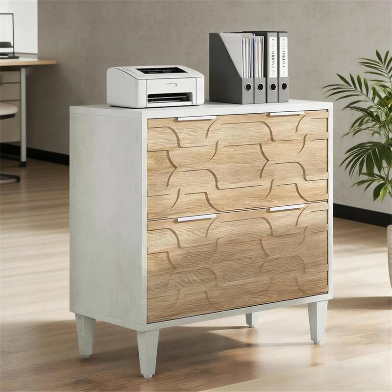 Back. HTUTWOO - Wood Storage Cabinet - File Cabinet with Drawer, Adjustable Stainless Steel Rods for Legal, Particle Board & Steel - Walnut+White.