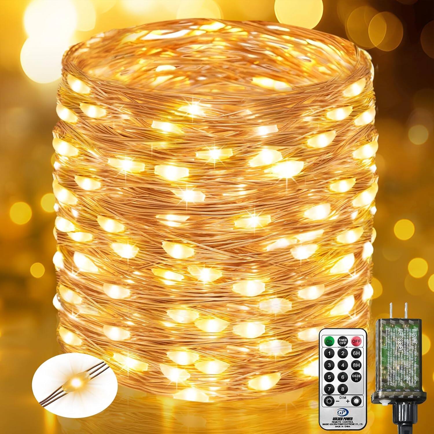 Veranti - 33FT 100 LED Plug-In Fairy Lights with Remote, 8 Modes, Dimmable, 3 Timer Settings, Waterproof Copper Wire