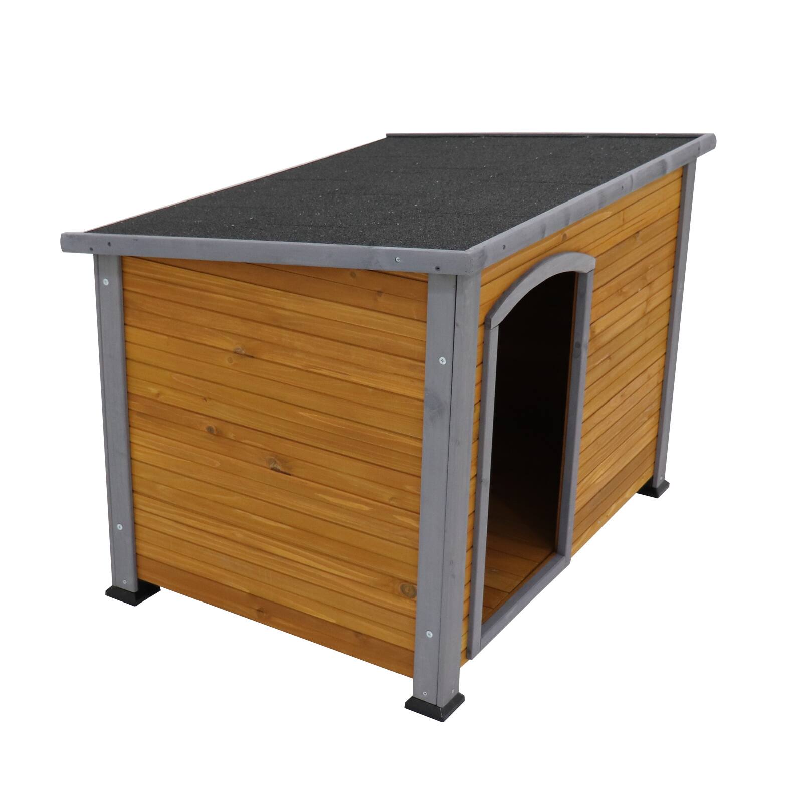Left. TinyHomie - Indoor Outdoor Wooden Dog Kennel Weatherproof Raised Feet for Large Dogs.