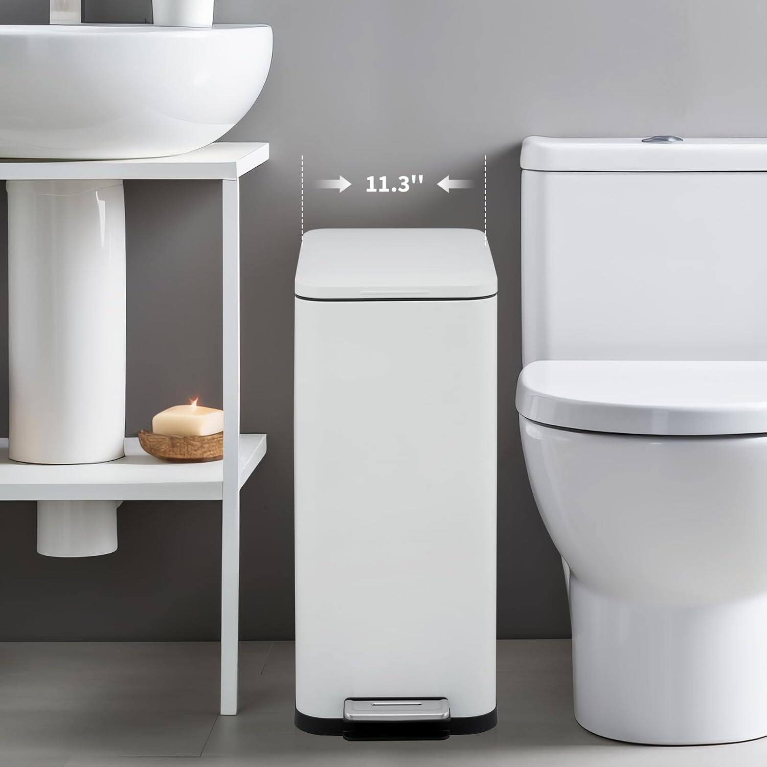 Back. Acekool - 13.2 Gallon Slim Stainless Steel Trash Can with Step Pedal, Soft-Close Lid & Removable Inner Bucket - White.