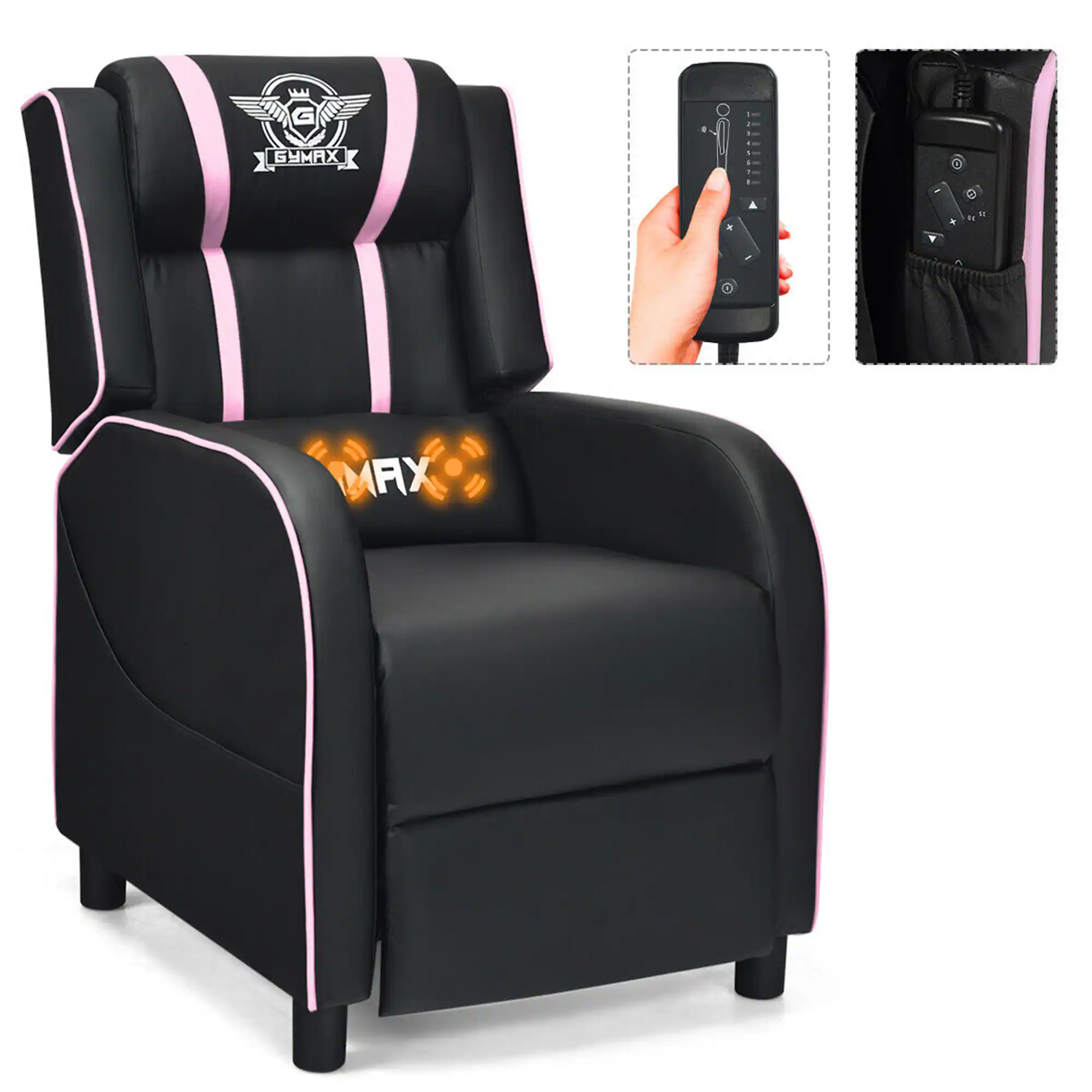 Costway - Theater Style Massage Gaming Chair - Pink + Black