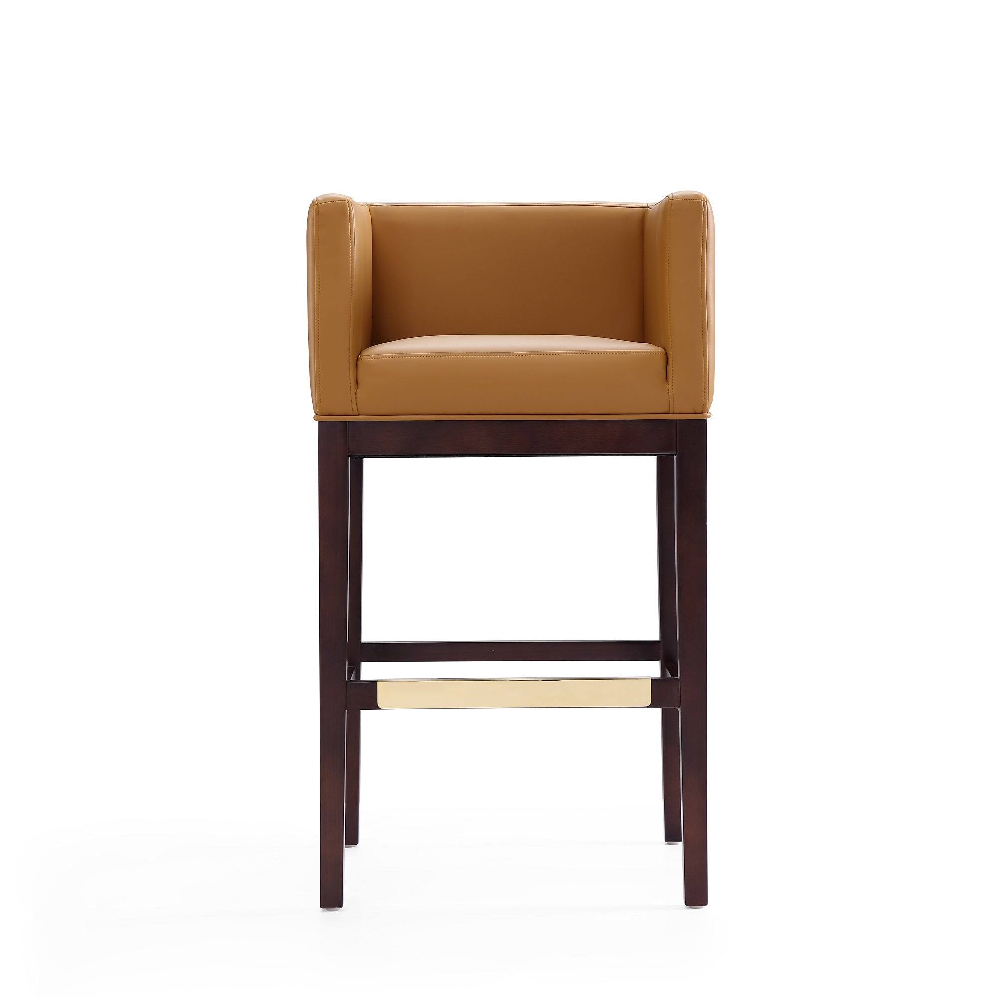 Left. Manhattan Comfort - Kingsley Mid-Century Modern Wood Upholstered Barstool - Camel.