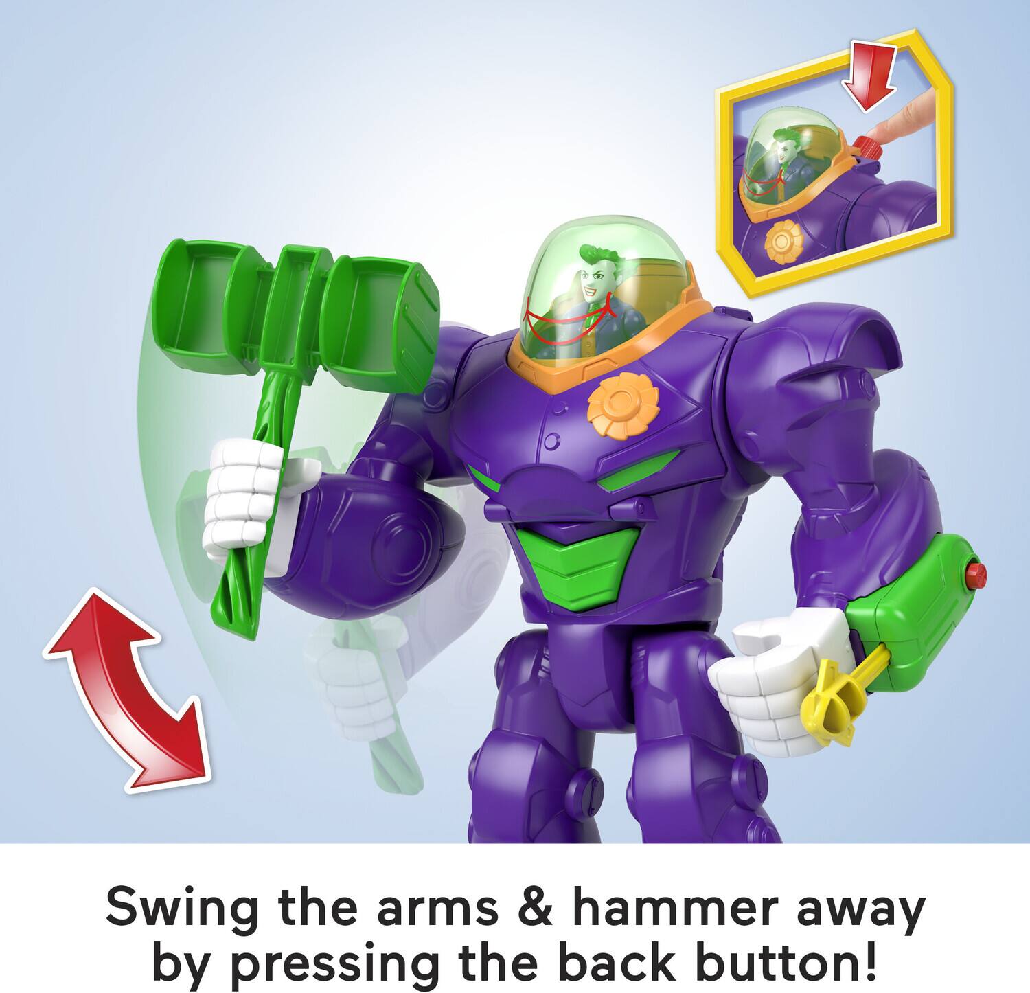 Swing the arms & hammer away by pressing the back button!