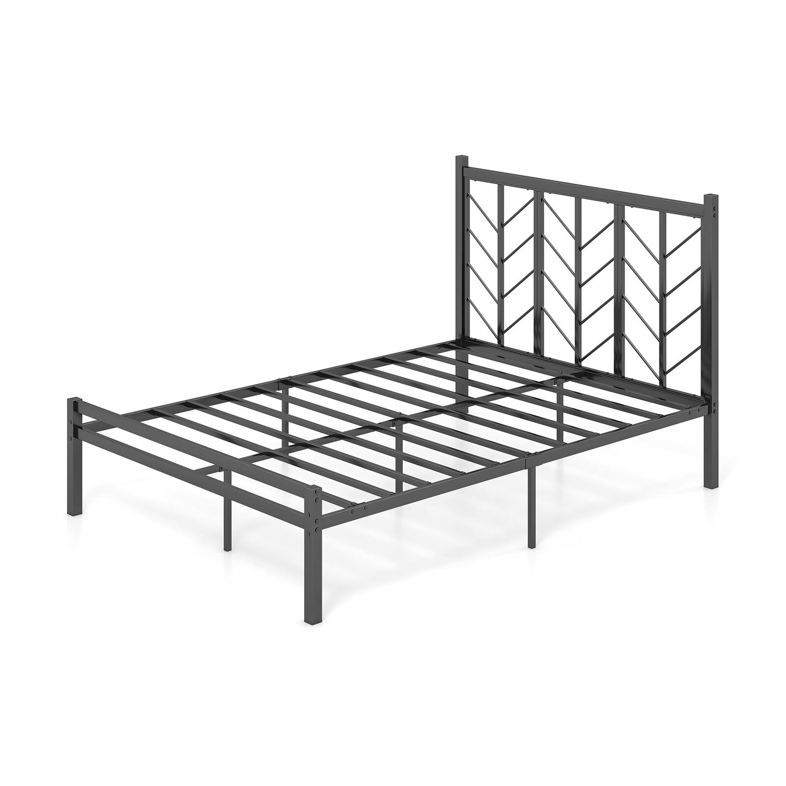 Front. Sugift - Full Size Platform Bed with Headboard and Metal Frame-Full Size - Black.