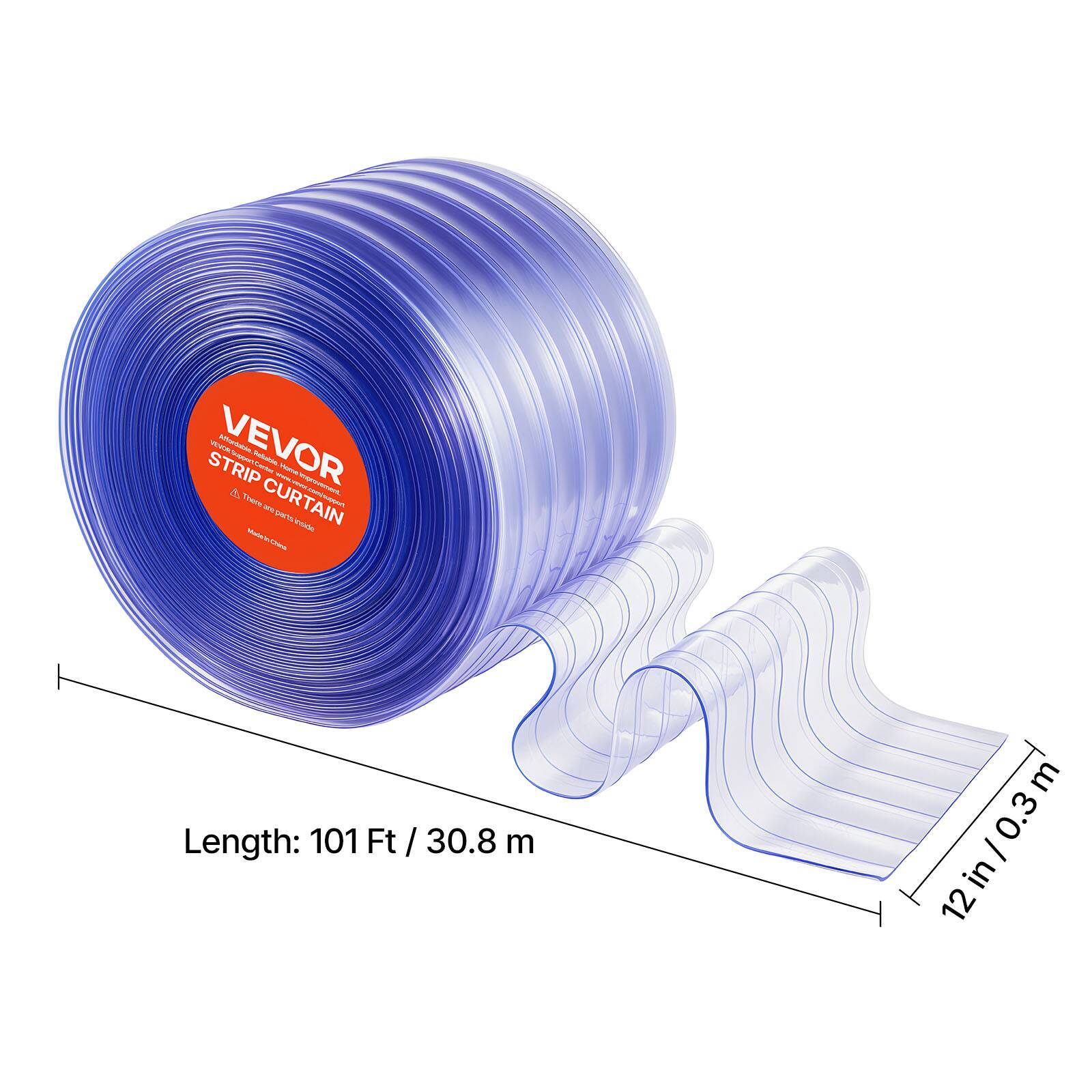 VEVOR STRIP CURTAIN

Length: 101 Ft / 30.8 m

12 in / 0.3 m