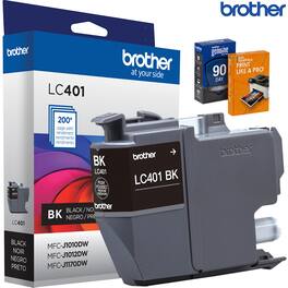 Brother - LC401BKS Genuine Standard Yield Black Ink Cartridge with Deco Essentials Guide