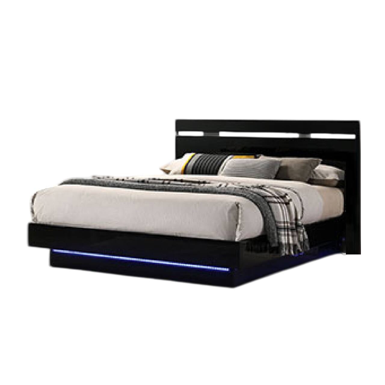 Alt View 1. Manhattan Lane - Pero King Size Bed w Silver Trimmed Headboard, LED Footboard - Black, Chrome Silver.