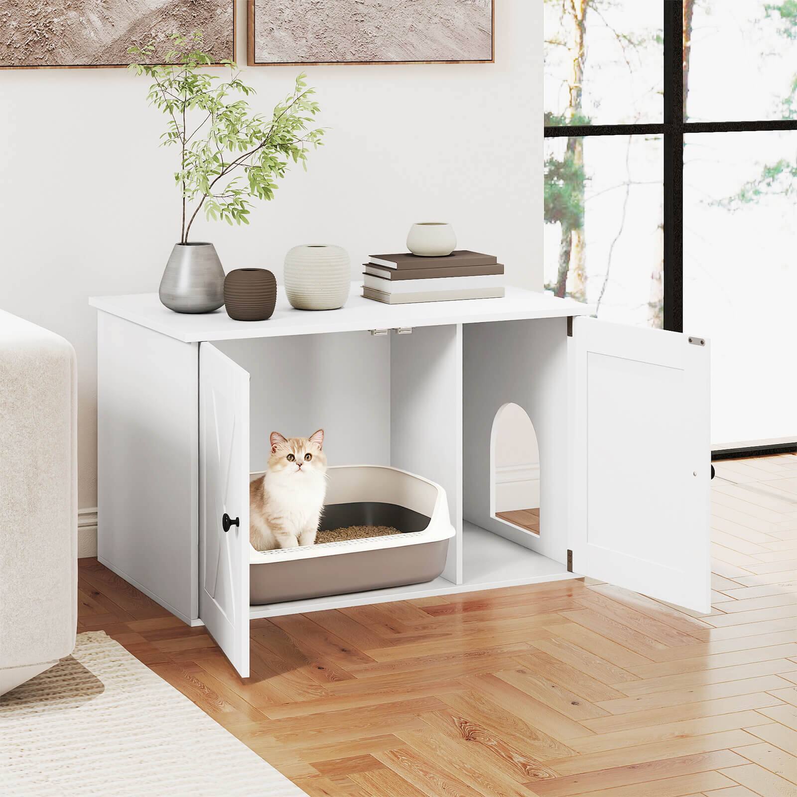 Alt View 3. Costway - Costway Hidden Cat Litter Box Enclosure Furniture with Divider for Living Room Bedroom - White.