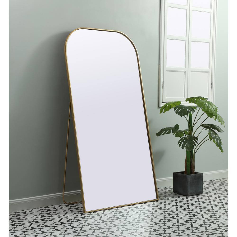 Alt View 6. Elegant Decor - Metal Frame Arch Full Length Mirror 35x66 Inch in Brass - Brass.