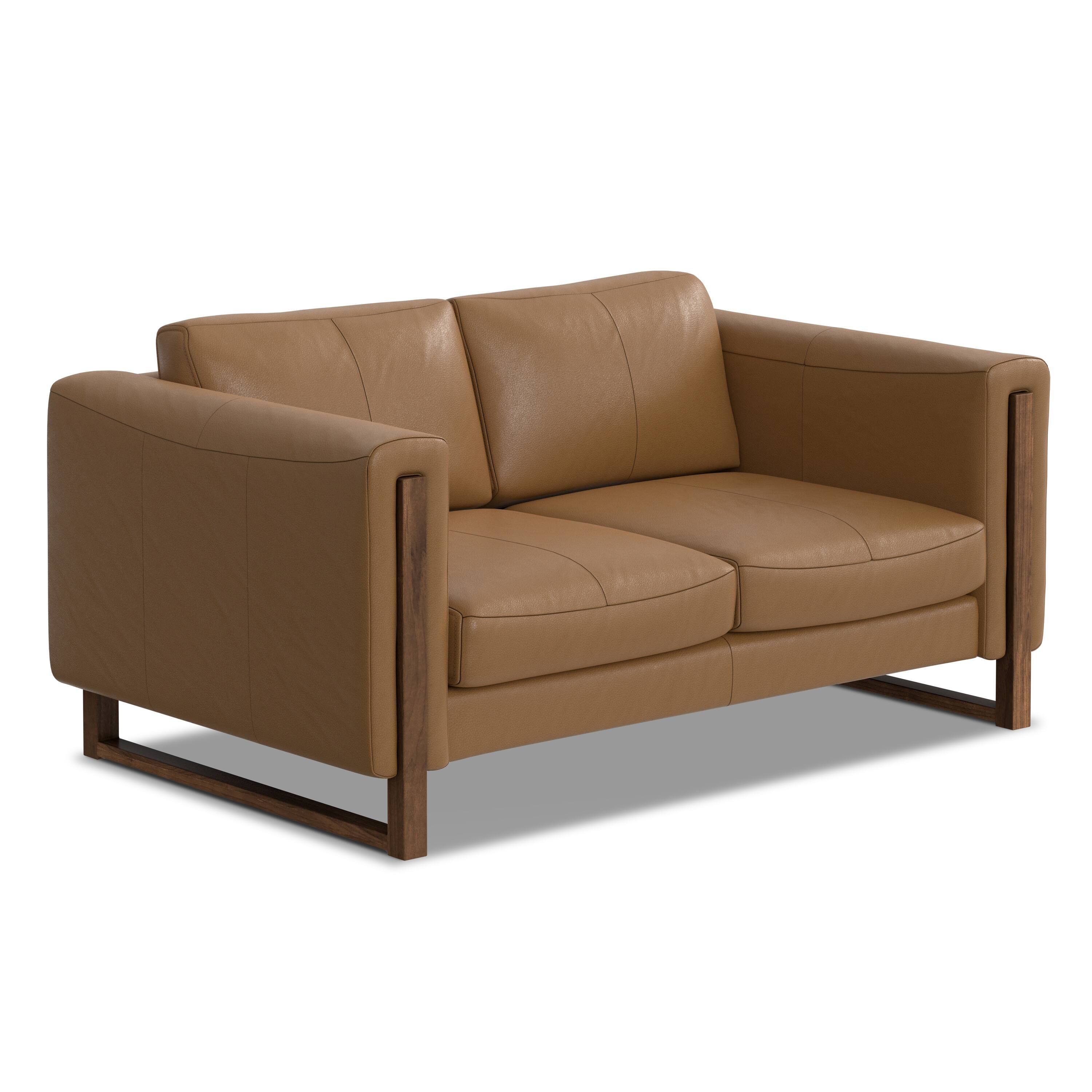 Alt View 2. Simpli Home - Richard Modern Contemporary 62 inch Wide Sofa in Butternut Brown Genuine Leather - Butternut Brown.