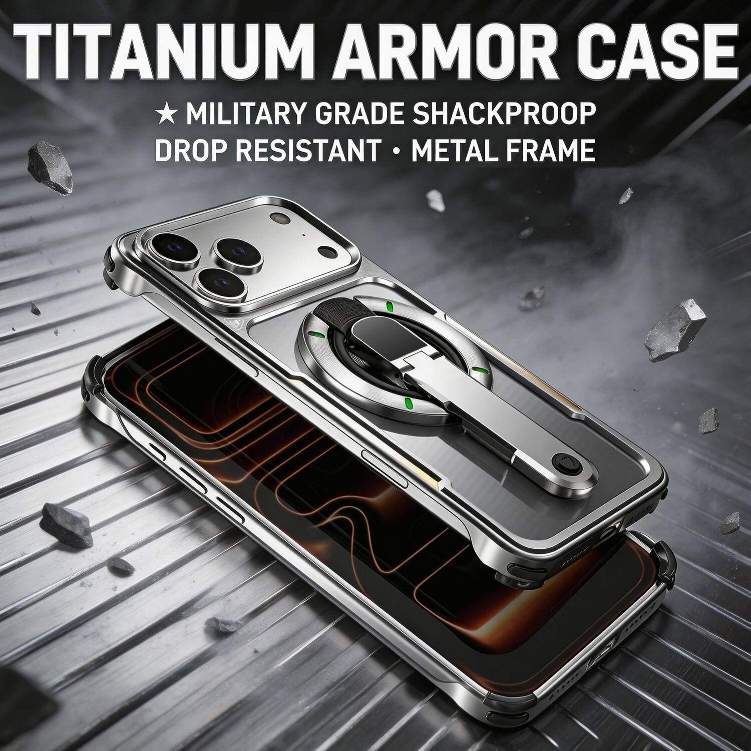 TITANIUM ARMOR CASE  
MILITARY GRADE SHACKPROOF  
DROP RESISTANT • METAL FRAME