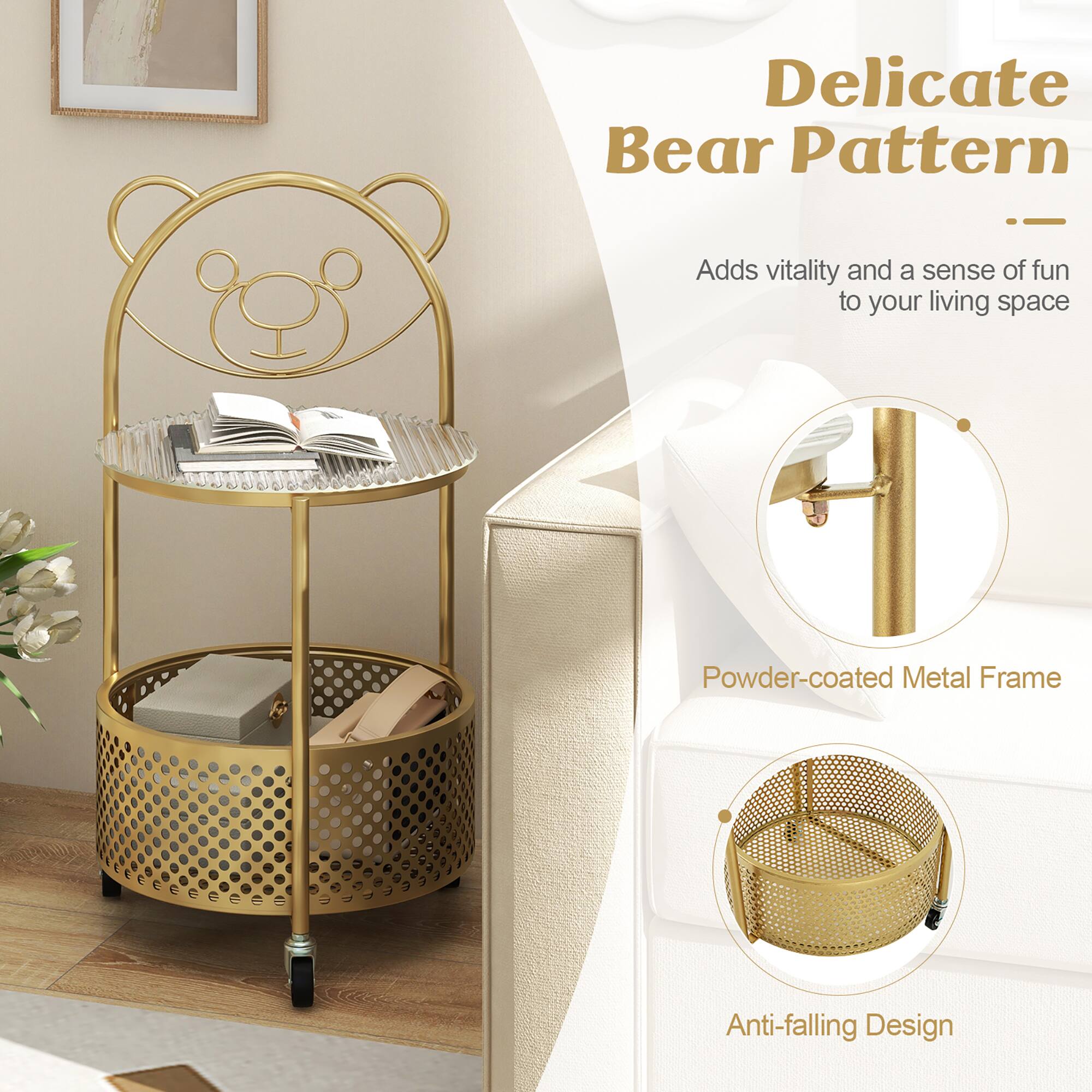Delicate Bear Pattern  
Adds vitality and a sense of fun to your living space  

Powder-coated Metal Frame  
Anti-falling Design