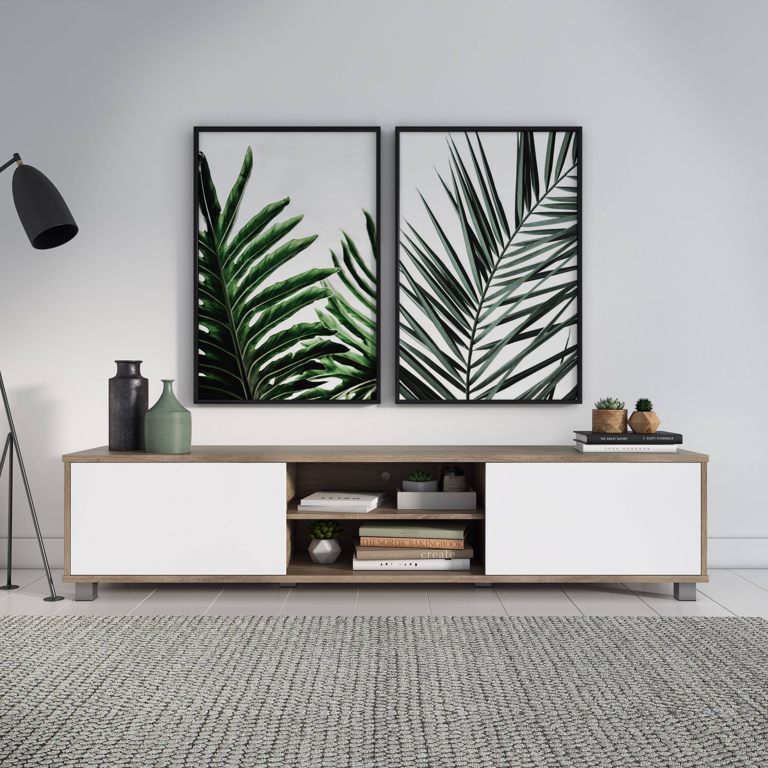 Left. CorLiving - Hollywood Collection TV Stand with Open and Closed Cabinets for Most TVs up to 85" - White.