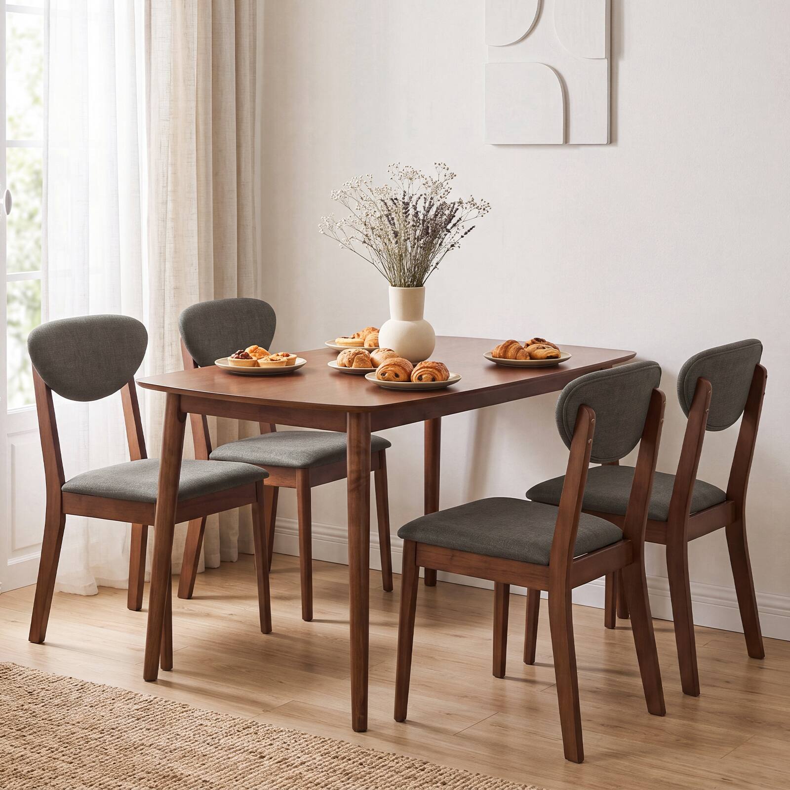 Alt View 6. Gymax - Gymax Farmhouse Dining Table for 4 Rectangular Rubber Wood Kitchen Table w/Solid Frame Coffee - Gray.