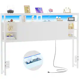 Aheaplus - Sturdy Queen Headboard with Storage, USB/Outlets & Smart LED Light - White