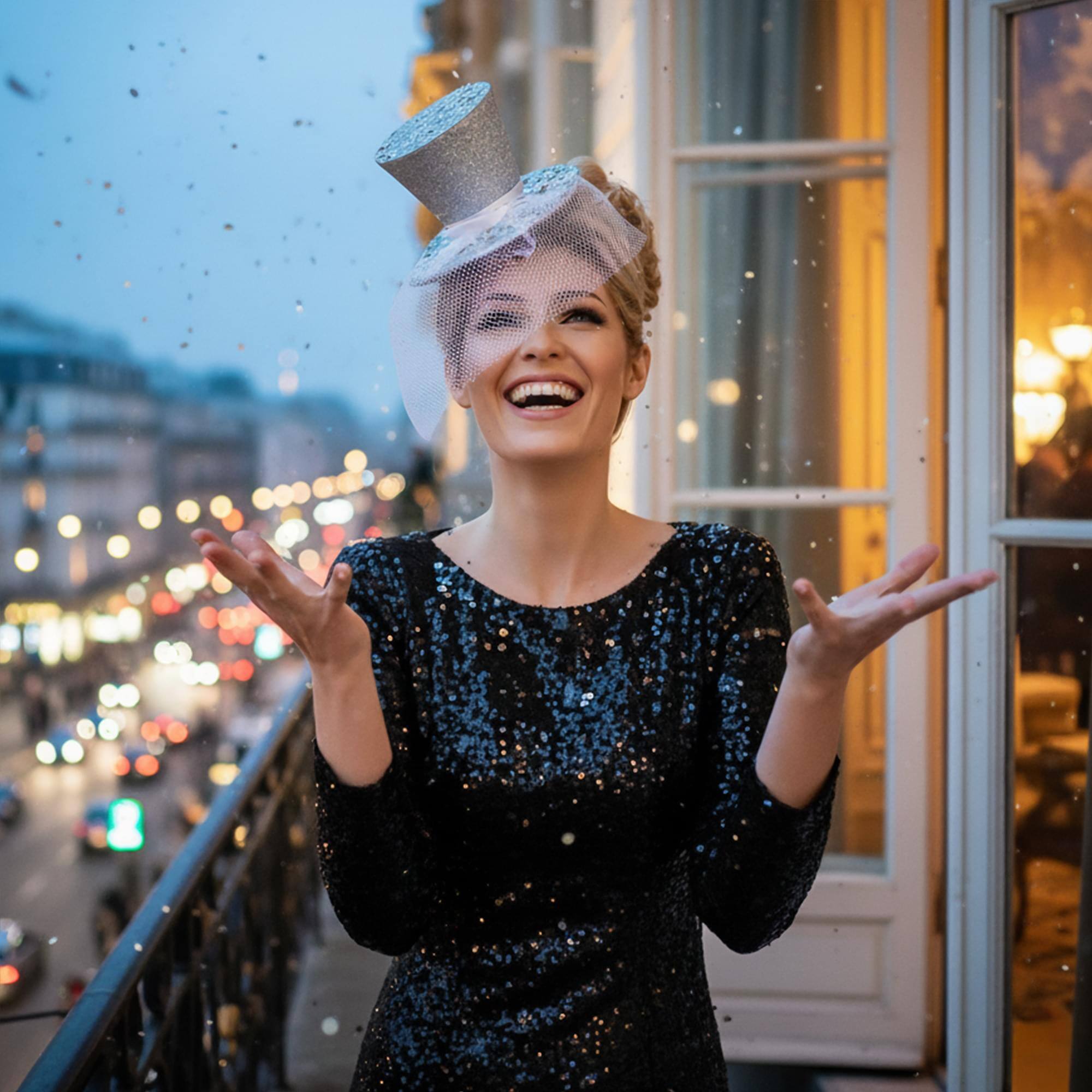 Alt View 10. Smiffys - Silver Glitter Mini Top Hat Headband Costume Accessory - Silver.