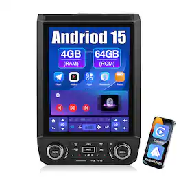 Junsun - For Ford F150 2015-2021 4+64GB carplay 8 Core Android 15 12.1"Car Stereo Radio GPS Navi 4G LTE WIFI RDS SWC BT FM DSP - Black