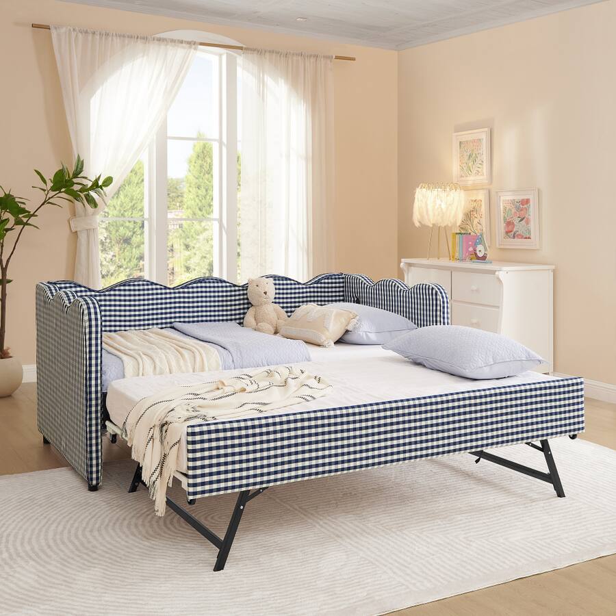 JUJABU Cozy Gingham Daybed with Twin Size Trundle No Box Spring Needed ...