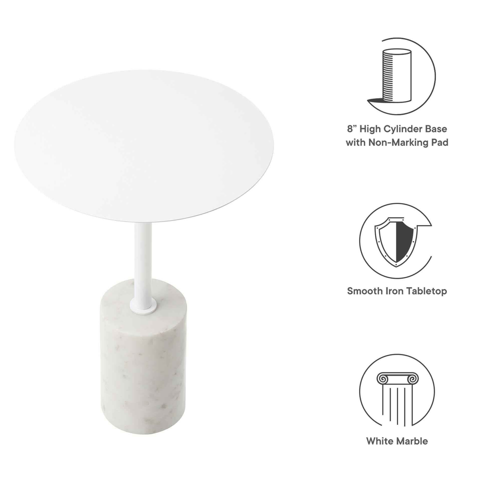 8" High Cylinder Base with Non-Marking Pad  
Smooth Iron Tabletop  
White Marble