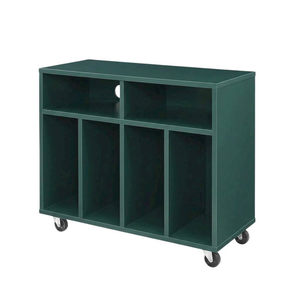 Left. FurniFact - Wooden record player stand with vinyl storage - Dark Teal.