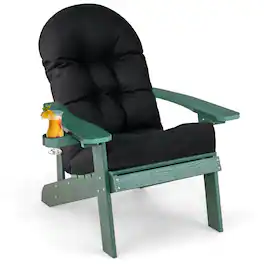 Costway - Adirondack Chair HIPS Adirondack Chair with Cup Holder & Cushion - Dark Green