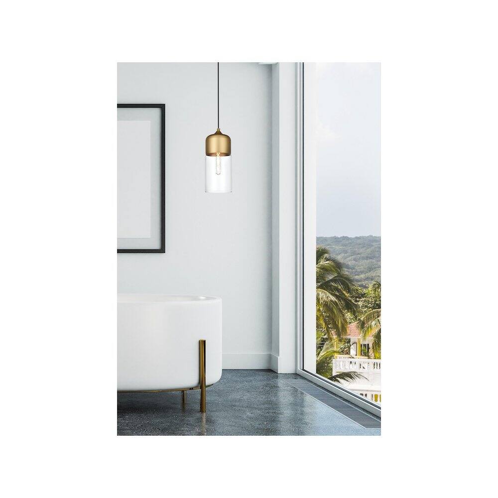 Alt View 2. Living District - Ashwell 5 Inch Pendant Clear Shade in Satin Gold - Satin Gold And Clear.