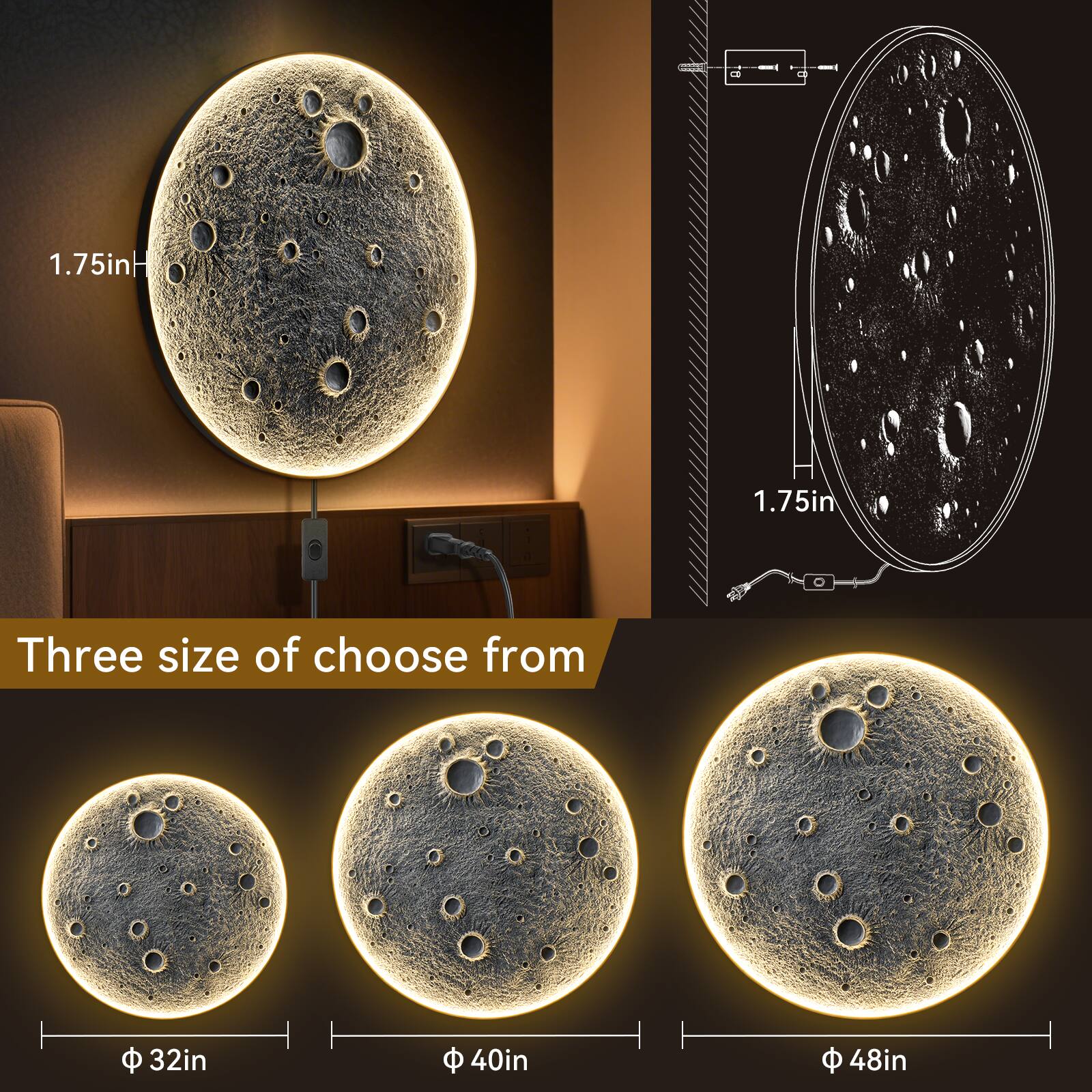 1.75inH  
Three size of choose from  
32in  
40in  
48in