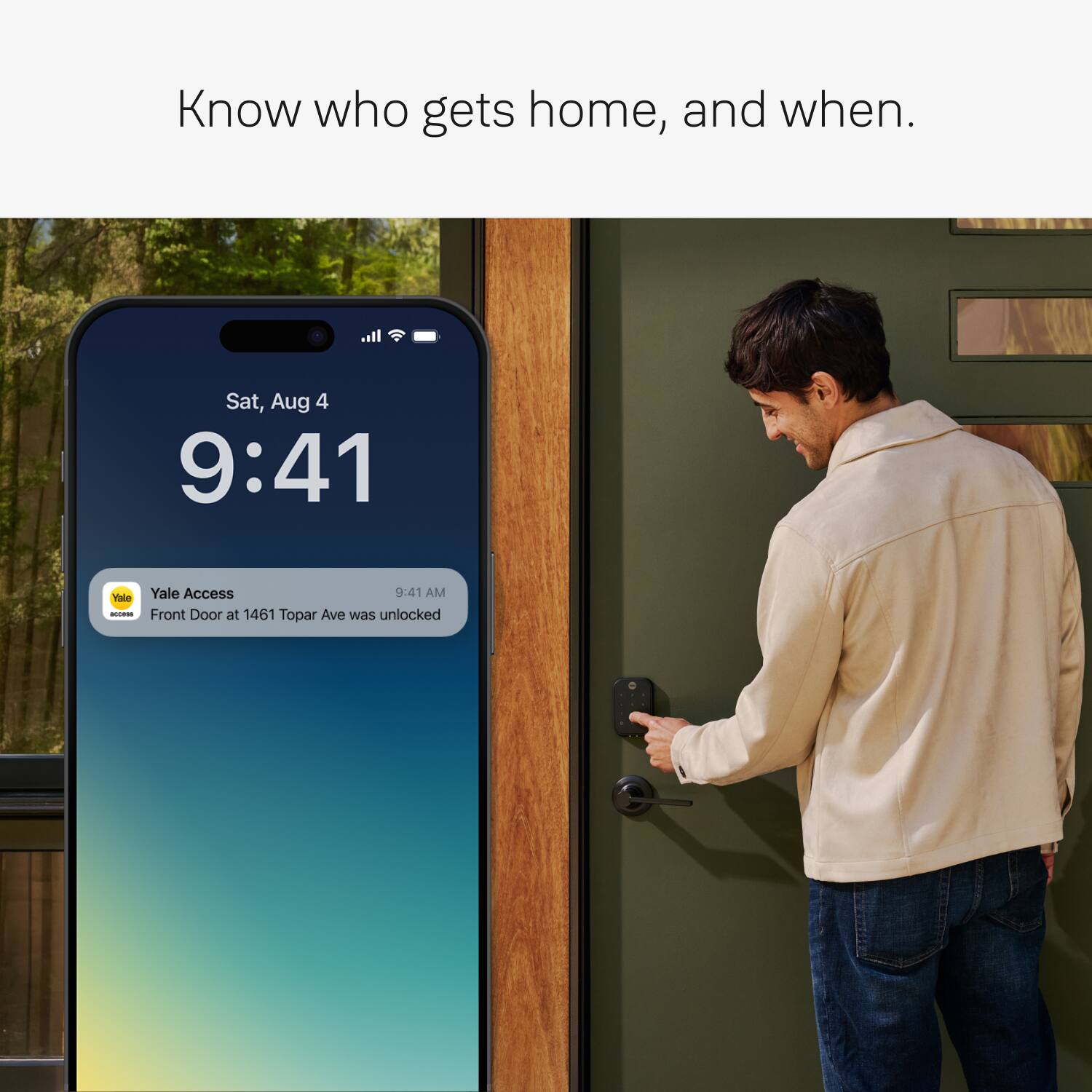 Know who gets home, and when.

Sat, Aug 4 9:41
Yale Access 9:41 AM Front Door at 1461 Topar Ave was unlocked