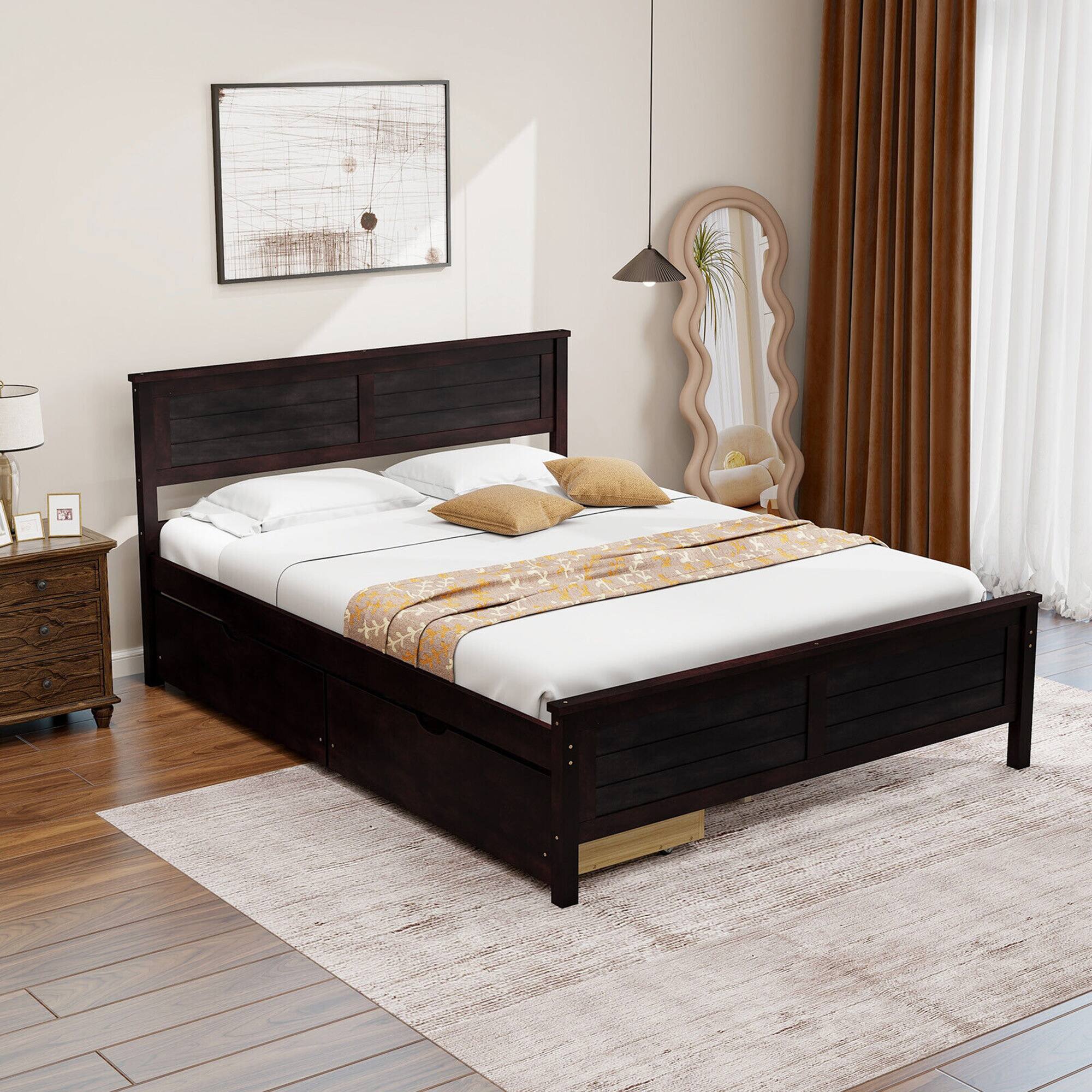 Alt View 5. Gymax - Gymax Full Size Wooden Bed Frame with 2 Storage Drawers & Under-bed Storage Espresso - Espresso.