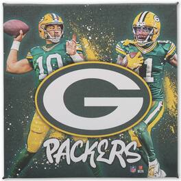 Open Road Brands - Green Bay Packers 12" x 12" Team Logo and Players Splash Canvas Art - Multicolor