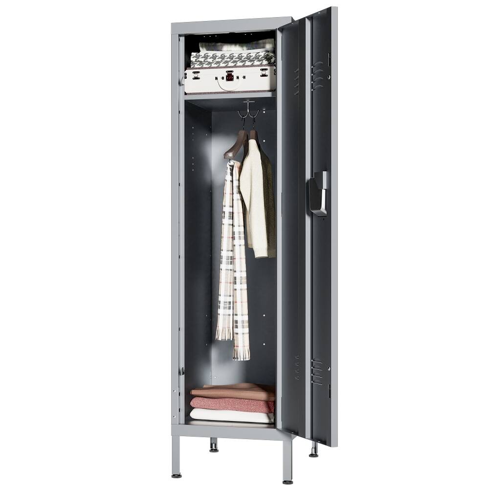 Alt View 10. Loheer - Loheer 55 Inch Tall Metal Wardrobe Cabinet Waterproof Steel Clothing Locker Lockable Slim Vertical Wardrobe - Matte Gray.